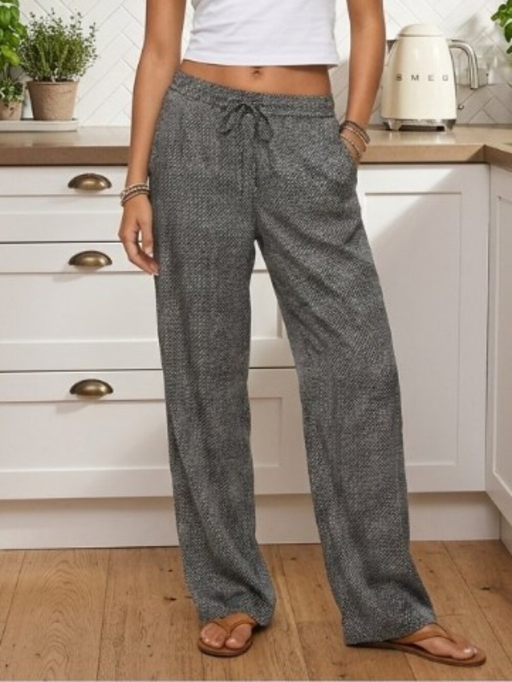 Michael Kors Black & White Printed Pull-On Pants